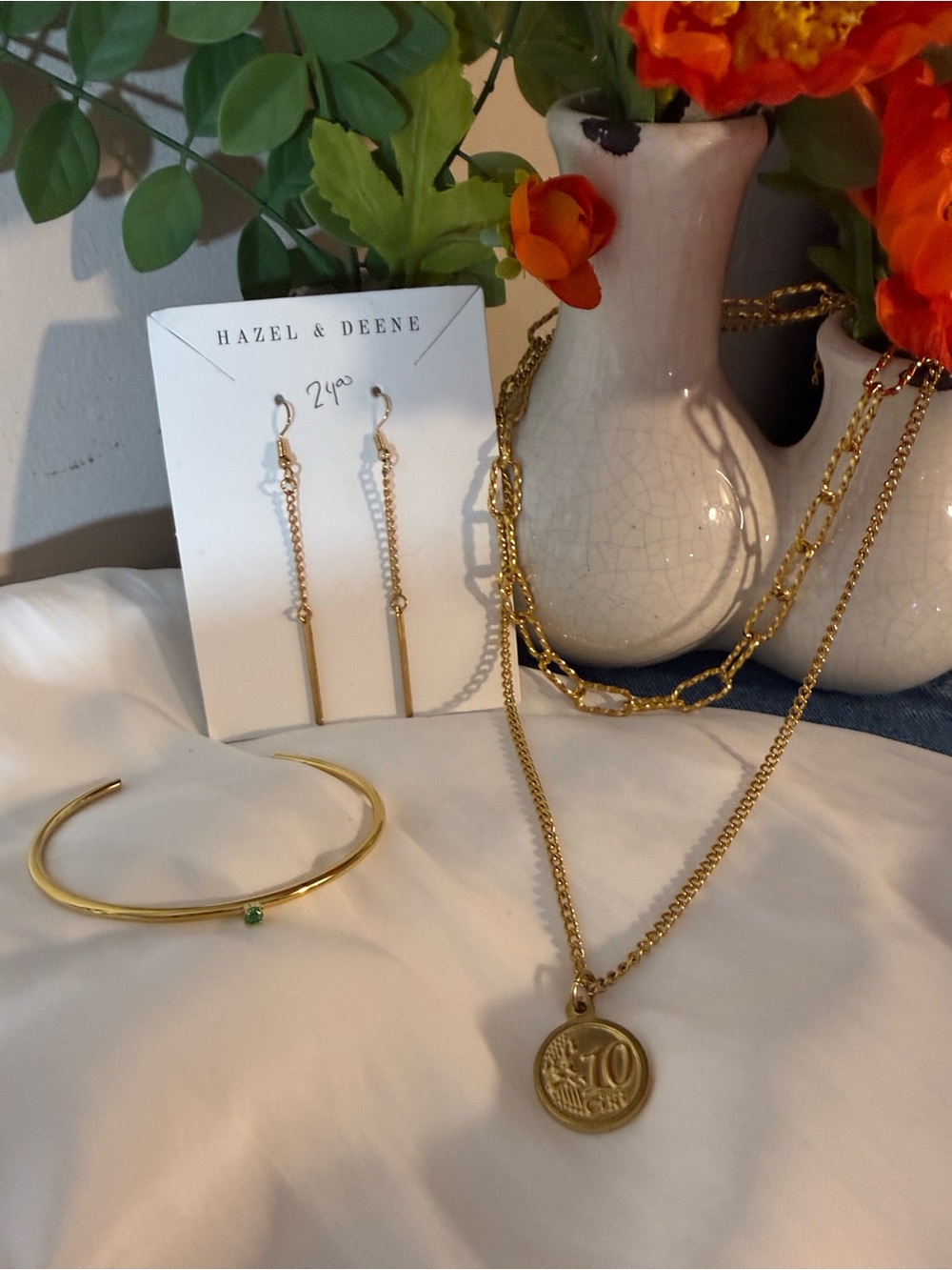 Dainty and Elegant Jewelry Set- Layered necklace, dangle earrings, delicate cuff
